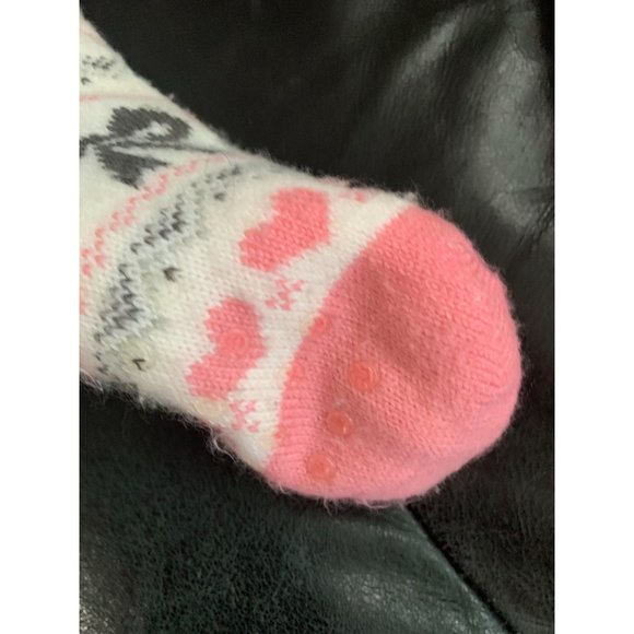 Thick Heavy Sherpa Lined Socks Womens OSFM Pink Gray Anti Slip Rubber Grip dots - Picture 2 of 4